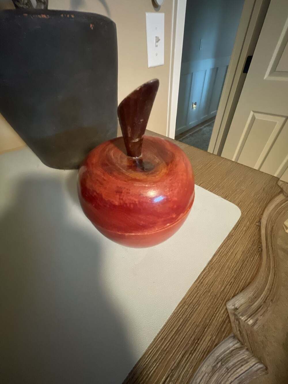 Vintage Wooden Apple Shaped Trinket Box with Lid Handmade Red Decorative